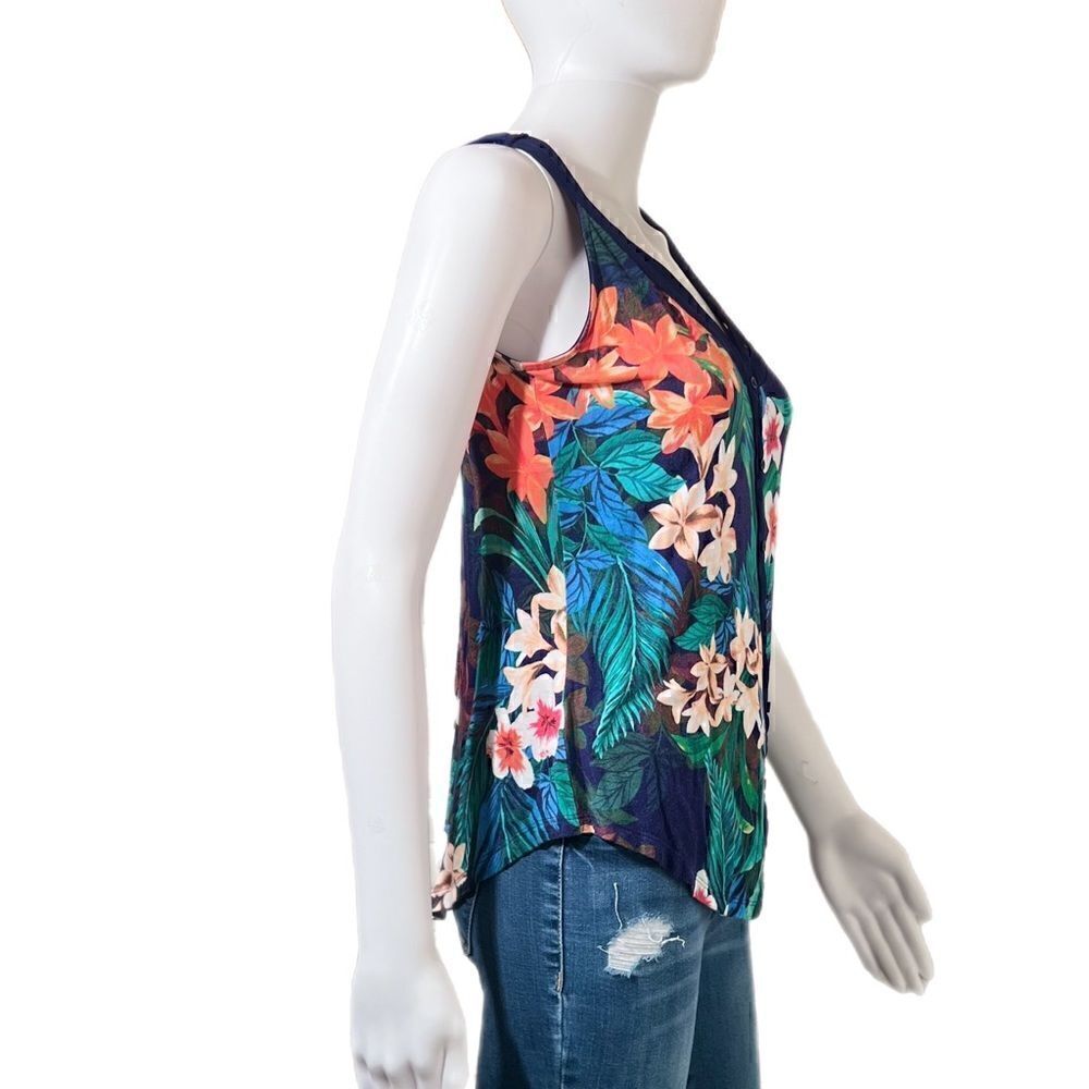 Tropical Navy Strappy Button Front Knit Tank - Picture 6 of 9